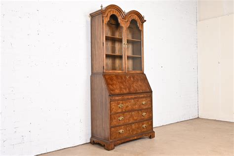 Georgian Burled Walnut Drop Front Secretary Desk With Bookcase Hutch ...