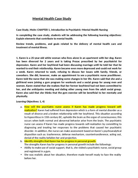 Mental Health Case Study | Study Guides, Projects, Research Nursing ...