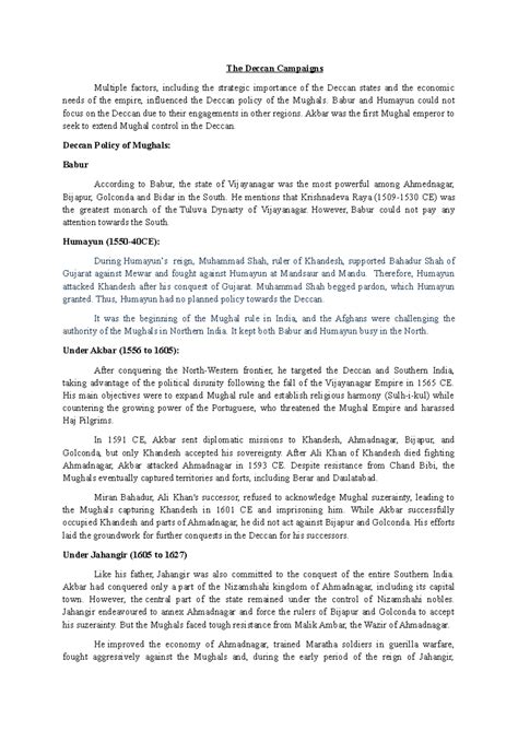 Deccan Campaigns: Mughal Strategies and Conquests (HIST 101) - Studocu