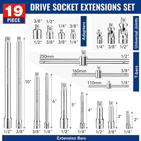 Buy WORKPRO 19-Piece Drive Socket Extensions Set, Includes Socket ...