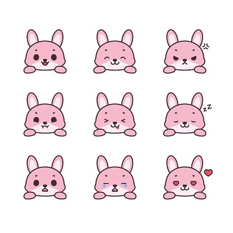 Premium Vector | Rabbit bunny face expression emoticon cute