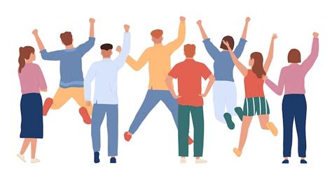 Flat cheering people composition group of people men and women cheering ...