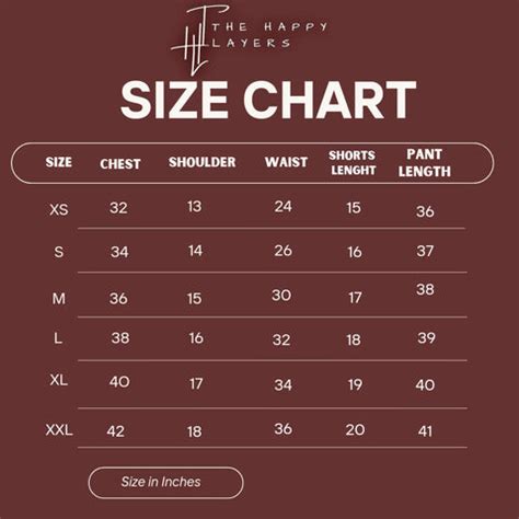 SIZE CHART – THE HAPPY LAYERS