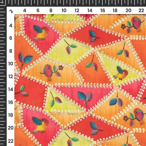 Beautiful Bird And Leaf Position Print On Sequins Embroidery Chinnon C ...