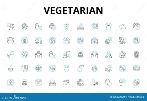Vegetarian Linear Icons Set. Plant-based, Vegan, Meatless, Herbal, Sustainable, Organic, Healthy ...