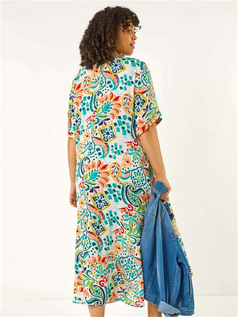 Buy Roman Blue Curve Printed V-Neck Midi Dress from Next India