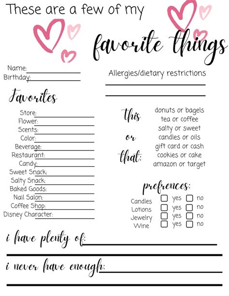 Free Printable Employee Favorite Things List | Fanny Printable