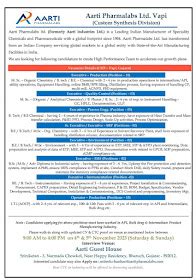 Aarti pharmalabs Vapi Walk in interview for Production Quality Process ...