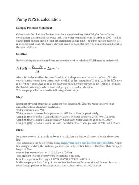 Image result for NPSH Example Problems