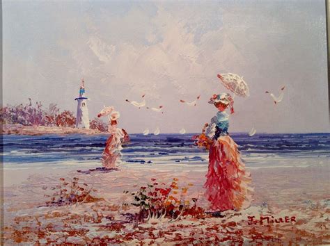 J Miller Oil on Canvas Painting Women on Beach Signed | eBay
