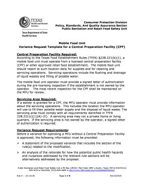 Fillable Online Mobile Food Unit Variance Request Template for a ...