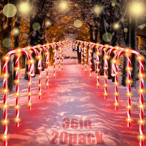 36"20 Pack Candy Cane Lights Outdoor Christmas Decorations, Red LED ...