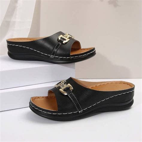 Wedge Slide Sandals For Women - Cross Strap Design And Elevated Comfort ...