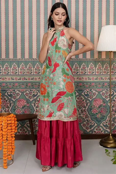 Buy black anarkali dress with floral printed dupatta for women online ...
