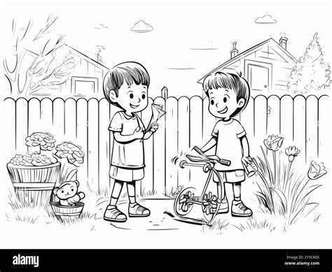 Drawing of Drawing garden children style illustration separated ...
