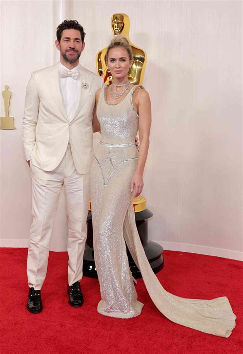 Emily Blunt Matched John Krasinski in White at the 2024 Oscars