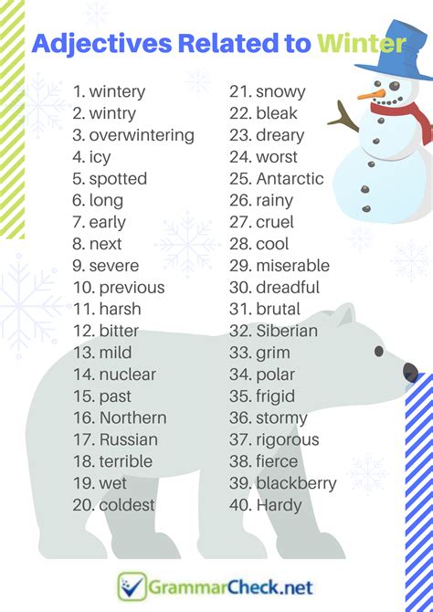 Adjectives Related to Winter | English vocabulary words, Nouns and ...