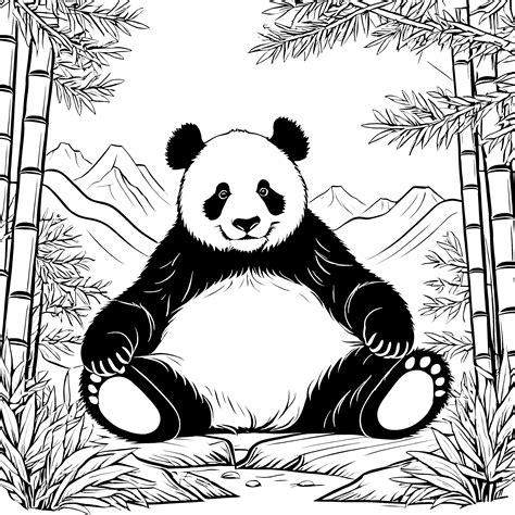 Flauschiger Pandabär sitzt im Bambus Ausmalbild für neugierige kleine ...