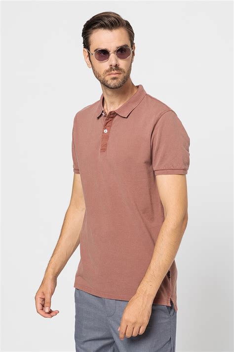 Only & Sons, Tricou polo slim fit din material pique Travis, Rosu stins ...