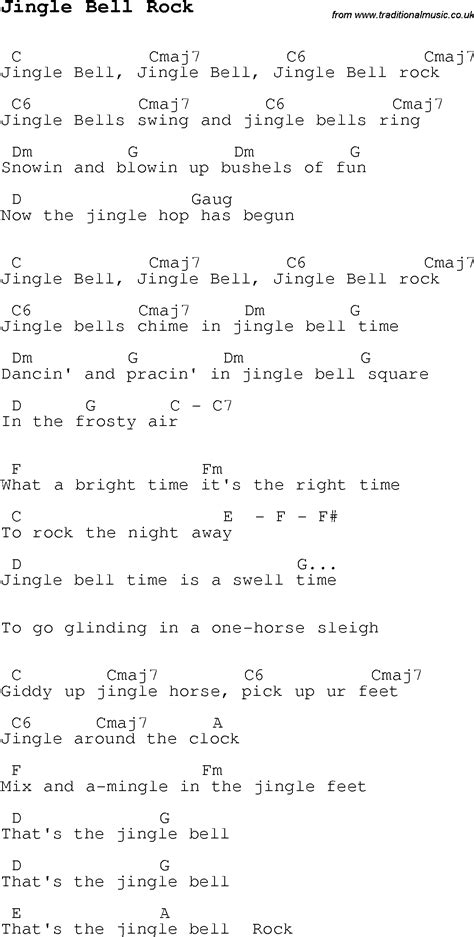 Christmas Carol/Song lyrics with chords for Jingle Bell Rock