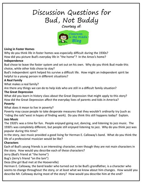 Bud Not Buddy Questions Chapter 5 Bud, Not Buddy Chapters 4, 5 And 6