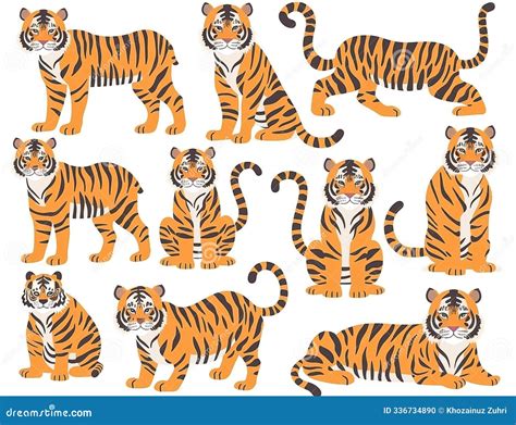 Illustration of Diverse Tiger Species - Bengal, Indo-Chinese, Amur, and ...