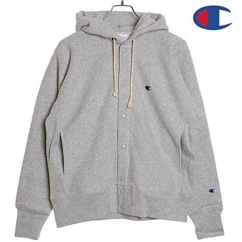 チャンピオン Champion REVERSE WEAVE SNAP HOODED SWEATSHIRT SILVER-GRAY [C3 ...