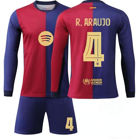 KuyuS 2425 Spanish Soccer Club Jerseys 2 Piece Sets, Number 4 R.ARAUJO Printed Long Sleeve ...