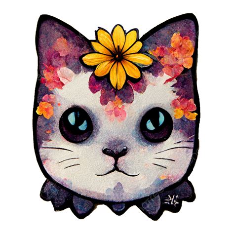 Hand Drawn Pussy Cat And A Flower On Her Head, Pussy, Cat, Pussy Cat ...