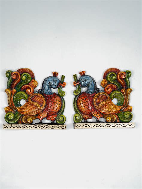 Wooden Carved Annapakshi Bracket - Set of 2 - 11 inch - WL5642 – Wedtree