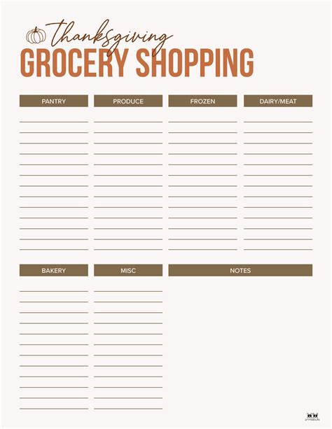 Thanksgiving Shopping Lists & Checklists - 30 FREE Printables | Printabulls