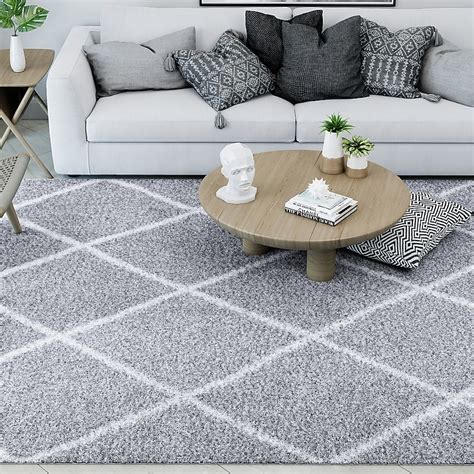 Tayse Soho Shag 8 X 10 (ft) Silver Indoor Geometric Mid-century Modern ...