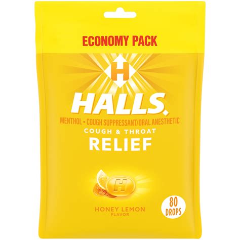 HALLS Relief Honey Lemon Cough Drops, Economy Pack, 80 Drops - Walmart.com
