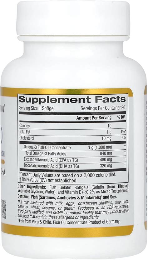 California Gold Nutrition California Gold Omega 800 Fish Oil, 80% ...