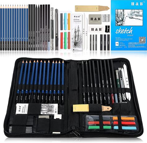H & B 48 Professional Sketching Pencils and Drawing Kits, Including ...
