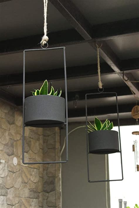 ADVI Premium Metal Hanging Planters- Set of 2,Black | Hanging Pot for ...
