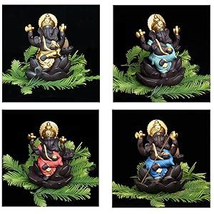 CRAFTAM Lotus Ganesha Smoke Backflow Fountain Cone Incense Holder ...