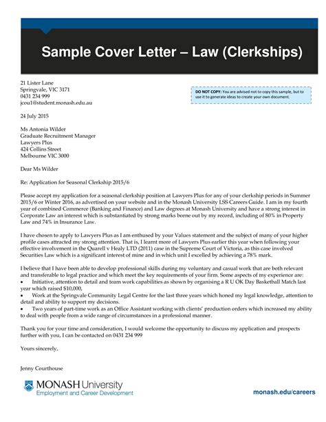 Law Student Application Cover Letter | Templates at ...