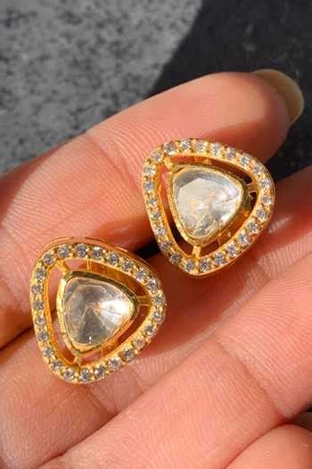 Buy Gold Plated Imitation Diamonds Polki Encrusted Triangular Stud ...