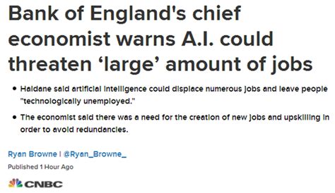 英央行首席经济学家：人工智能将导致大量人员失业-爱云资讯