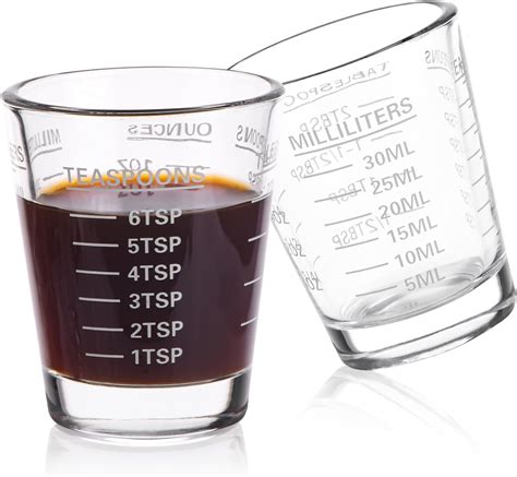 Shot Glass Measuring Cup Set of 2, Espresso Shot Glass, Incremental ...