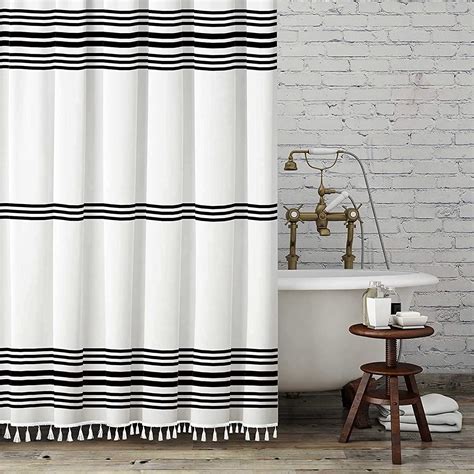 "Seasonwood Modern Striped Shower Curtain, Black and White Extra Long ...