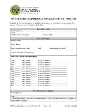 Fillable Online Private Duty Nursing (PDN) School Reimbursement Form ...