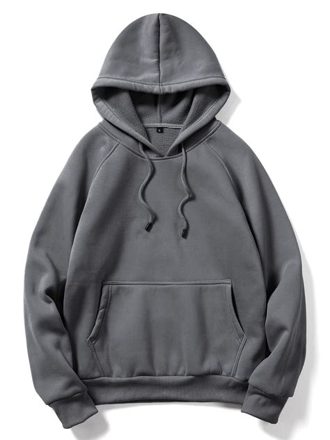 ROMWE Prep Men Kangaroo Pocket Drawstring Hoodie, School | Grey hoodie ...