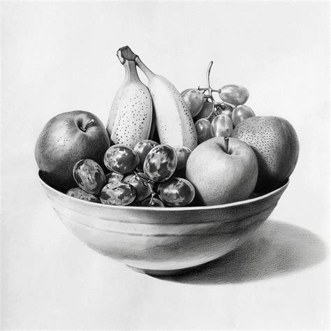 Pencil Drawing of Fruit in Bowl - Etsy UK | Fruit bowl drawing, Fruits ...