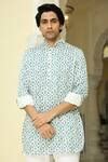 Buy White Linen Silk Print Floral Bloom Flower Kurta For Men by Rohit ...