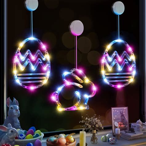 Amazon.com: HUKLIM Easter Window Lights-3 Pack Bunny Easter Egg Easter ...