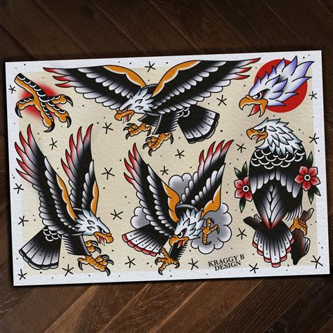 Traditional Eagle Tattoo Flash Sheet Tattoo Print Gift Tattoo Wall Art Home Decor - Etsy