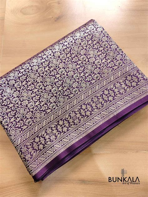 Shop Dark Purple Mashru Silk Silver Zari Brocade Weaved Banarasi Saree ...