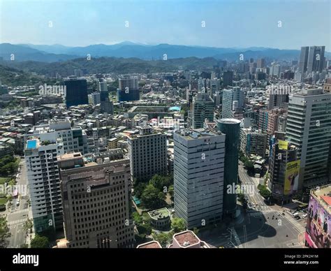 Aerial view of the Xinyi District of Taipei in Taiwan. This district is a prime shopping area in ...